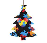 Lot de 6 pièces de puzzle de sensibilisation à l'autisme en bois avec cœur imprimé en forme de sapin de Noël pour sapin de Noël, décoration à suspendre et décoration de fête d'intérieur festive