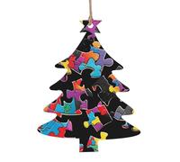 Lot de 6 pièces de puzzle en bois en forme de cœur pour la sensibilisation à l'autisme, décorations de Noël à suspendre pour sapin de Noël, emballage cadeau