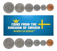 Lot de 6 pièces de Suède: 5, 10, 25, 50 minerais, 1, 5 couronnes. 1976-2000