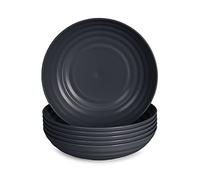 Lot de 6 pièces de vaisselle classique en plastique dur réutilisable et incassable pour fêtes et événements, graphite (demi-profondeurs 19 cm)