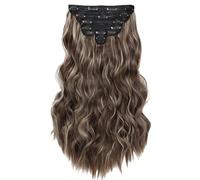 Lot de 6 pièces, extensions capillaires à clips blondes, 20 pouces, châtain clair et doré, fibre haute température, design long ondulé, faciles à porter, pour mariages, fêtes et soirées
