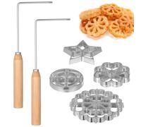 Lot de 6 pièces, moules à rosettes et à bunuelos, manches en bois, kit de 4 formes pour gaufres, moules à gâteaux fleur de lotus en alliage d'aluminium, outils de cuisson DIY pour cuisine