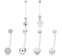 Lot de 6 piercings de nombril de grossesse argentés pour la maternité - Sport - Perle Diamant - Piercing de ventre pour homme et femme, taille unique, Acier inoxydable, Zircon synthétique