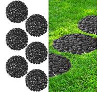 Lot de 6 pierres de marche de rivière d'extérieur pour allée de jardin, 25,4 cm de diamètre, 6 galets polis pour cour, pelouse, terrasse, allée, allée, noir