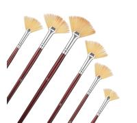 Lot de 6 pinceaux éventail - Poils en Nylon Doux, Long Manche en Bois pour Acrylique, Aquarelle, Peinture à l'huile, gouche (2/4/6/8/10/12)