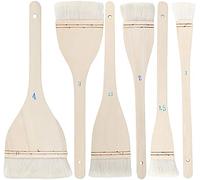 Lot de 6 pinceaux Plats en Poils de chèvre et de Hake avec Manche en Bois Massif pour Aquarelle, poterie, Peinture