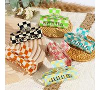 Lot de 6 pinces à cheveux à carreaux, 7,9 cm, carrées, multicolores, moyennes, antidérapantes, fixation forte, pour femmes et filles, cheveux longs, courts et fins