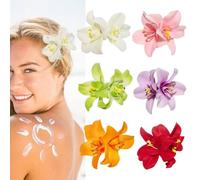 Lot de 6 pinces à cheveux en forme de fleur artificielle, 8,9 cm, style bohème hawaïen, hibiscus et plumeria - Accessoires de cheveux pour femmes et filles