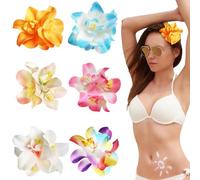Lot de 6 pinces à cheveux en forme de fleurs hawaïennes pour femmes et filles, jolies fleurs tropicales artificielles de plumeria de 8,9 cm, épingles à cheveux florales d'hibiscus hawaïen, vacances