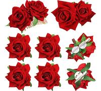 Lot de 6 pinces à cheveux en forme de rose - Pour femme et fille - Rouge