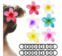 Lot de 6 pinces à cheveux hawaïennes antidérapantes avec 20 élastiques à cheveux noirs de 4 cm pour femmes et filles