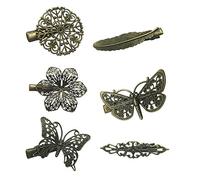 Lot de 6 Pinces à Cheveux Vintage Différentes - Papillon Libellule Fleur Plume