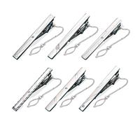 Lot de 6 pinces à cravate argentées à bords carrés pour homme - Pour mariage, anniversaire de mariage, affaires, design tendance