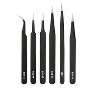 Lot de 6 pinces de précision en acier inoxydable - antistatiques et antirouille - pinces professionnelles pour réparations électroniques, extensions de cils, outils de modélisme et d'horlogerie