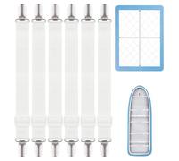 Lot de 6 pinces élastiques réglables de 17 à 50 cm | Avec clips en métal, pour drap-housse, matelas, planche à repasser et canapé, tendeur de drap sans plis, blanc