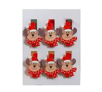 Lot de 6 pinces en bois en forme de cœur de Père Noël pour les vacances