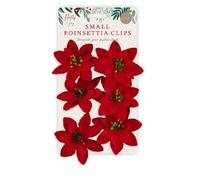 Lot de 6 pinces poinsettia artificielles rouges pour sapin de Noël et couronne