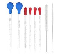 Lot de 6 pipettes en verre 0,5 ml, 1 ml, 2 ml, 3 ml, 5 ml, 10 ml, pipettes compte-gouttes, avec pipettes en caoutchouc, pipettes en verre avec 2 brosses à gouttes pour médecine de laboratoire