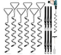 Lot de 6 piquets d'ancrage au Sol pour Trampoline - Ancrage au Sol avec 6 Sangles (Longueur 2,5 m) - Les piquets Heavy Duty résistent au Vent élevé, idéal pour Trampoline en Plein air