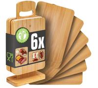 DuneDesign Lot de 6 : Petite Planche a Decouper avec Support - 22x15 Planche Aperitif Bois - Planche Petit Dejeuner Petite Planche de Bois - Planche a Charcuterie Apero - Planche Bambou