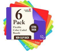 Lot de 6 planches à découper extra épaisses en plastique souple avec trous - Ensemble de planches à découper en plastique - Tapis avec icônes alimentaires et dos gaufré « EZ-Grip » - Code couleur pour