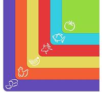 Lot de 6 planches à découper extra épaisses en plastique souple avec trous - Ensemble de planches à découper en plastique - Tapis avec icônes alimentaires et dos gaufré « EZ-Grip » - Code couleur pour