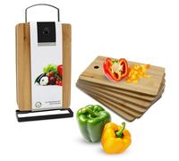 Lot de 6 planches à petit-déjeuner en bambou avec support en métal, noir | Planches à découper en bois résistantes aux coupures, 22 x 14 cm, qualité alimentaire
