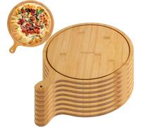 Lot de 6 Planches à Pizza - Assiettes en Bois de qualité supérieure for Servir et Couper, Assiette Ronde en Bambou avec poignée, Durable et légère for la Maison et Le Restaurant(8inch)