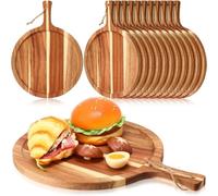 Lot de 6 planches à pizza avec poignée de 35,6 cm, planche à pizza en bois d'acacia de 35,6 cm, plateau de service à pizza, pelle à pizza ronde en bois, petites planches à charcuterie pour fromage