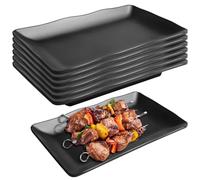 Lot de 6 plateaux de service rectangulaires en porcelaine - Noir mat - 20,6 x 12,6 x 2,5 cm - Assiettes à dessert pour sushis, collations, antipasti, fruits, salade, gâteau - Passe au lave-vaisselle