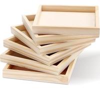 Lot de 6 plateaux en bois de 11,9 x 11,9 cm - Petit plateau de service en bois brut pour matériaux Montessori, travaux manuels à peindre