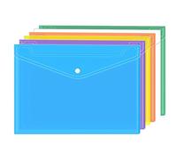 Lot de 6 Pochette à Bouton Pression, Pochette Plastique A4, Couleurs Transparentes Assorties, pour Ranger et Classer Papiers, Documents, etc