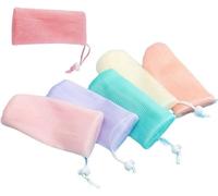 Lot de 6 pochettes à savon multicolores exfoliantes en maille filet à bulles pour douche, sac à savon avec cordon de serrage pour outils de nettoyage du corps et du visage, accessoires de bain (6