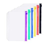 Lot de 6 pochettes A7 à 6 trous en plastique étanches à fermeture éclair pour documents, cahiers, cartes (6 poches zippées de couleur, A7)