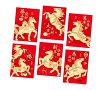 Lot de 6 pochettes de portefeuille - Motif chevaux - Motif : zodiacs chinois - 2026 - Emballage d'emballage cadeau décoratif - Design envoi de cheval de bon augure - Paquets rouges