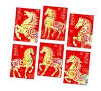 Lot de 6 pochettes de portefeuille - Motif chevaux - Motif : zodiacs chinois - 2026 - Emballage d'emballage cadeau décoratif - Design envoi de cheval de bon augure - Paquets rouges
