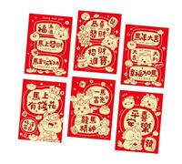 Lot de 6 pochettes de portefeuille - Motif chevaux - Motif : zodiacs chinois - 2026 - Emballage d'emballage cadeau décoratif - Design envoi de cheval de bon augure - Paquets rouges