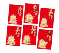 Lot de 6 pochettes de portefeuille - Motif chevaux - Motif : zodiacs chinois - 2026 - Emballage d'emballage cadeau décoratif - Design envoi de cheval de bon augure - Paquets rouges
