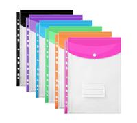 Lot de 6 pochettes en plastique A4 perforées pour classeurs extensibles, dossiers colorés pour documents, pour l'école, la maison, le bureau