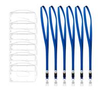 Lot de 6 pochettes pour carte d'identité avec anneau de clé, étui transparent, porte-badge, cordon avec pochette pour carte, étui en plastique rigide, pour