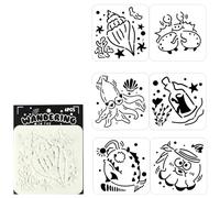 Lot de 6 pochoirs à dessin pour enfants sur le thème des créatures marines 12,7 x 12,7 cm pour la fabrication de cartes, panneaux en bois, décoration murale, modèles PET