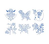 Lot de 6 pochoirs à fleurs, papillons, modèles de dessin creux pour projets, modèle de coloriage réutilisable, pochoir de dessin papillon