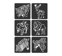 Lot de 6 pochoirs creux pour peinture sur le thème des zoos - Fournitures d'artisanat pour le thème du mur - Pochoirs pour journal - Série d'animaux