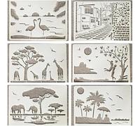 Lot de 6 pochoirs réutilisables A4 - 29 cm - Motif éléphants d'Afrique - Pour travaux manuels - Modèles de dessin pour peinture sur bois, mur, toile, meubles, sol, décoration d'intérieur