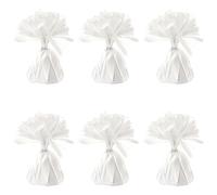 Lot de 6 poids pour ballons à l'hélium en aluminium blanc - 160 g - Pour fête d'anniversaire, mariage, célébration - Avec pompons