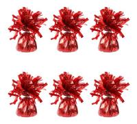 Lot de 6 poids pour ballons à l'hélium en feuille rouge de 160 g - Pour fête d'anniversaire, mariage, célébration - Avec pompons