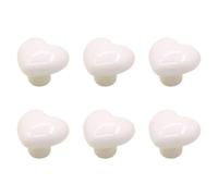 Lot de 6 poignées d'armoire arrondies en forme de cœur, blanc | Ferrures décoratives en céramique à un trou pour armoire, commode, table de chevet, poignée de tiroir
