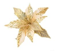 Lot de 6 poinsettia à paillettes avec poteaux pour un placement sûr sur les arbres et les couronnes, ajoute de l'éclat à la décoration de vacances, de mariage et de célébration (doré)