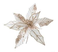 Lot de 6 poinsettia à paillettes pour sapin de Noël avec bâtons pour une installation rapide sur les arbres et les décorations, convient pour une utilisation festive (or clair)