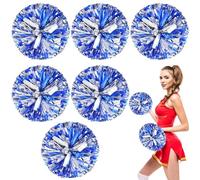 Lot de 6 pompons de pom-pom girl : pompon avec poignées, pompons de pom-pom girl, beaux pom-pom girl, rubans de fleurs, pompons métalliques pour la compétition sportive, la danse, les cheers (bleu)